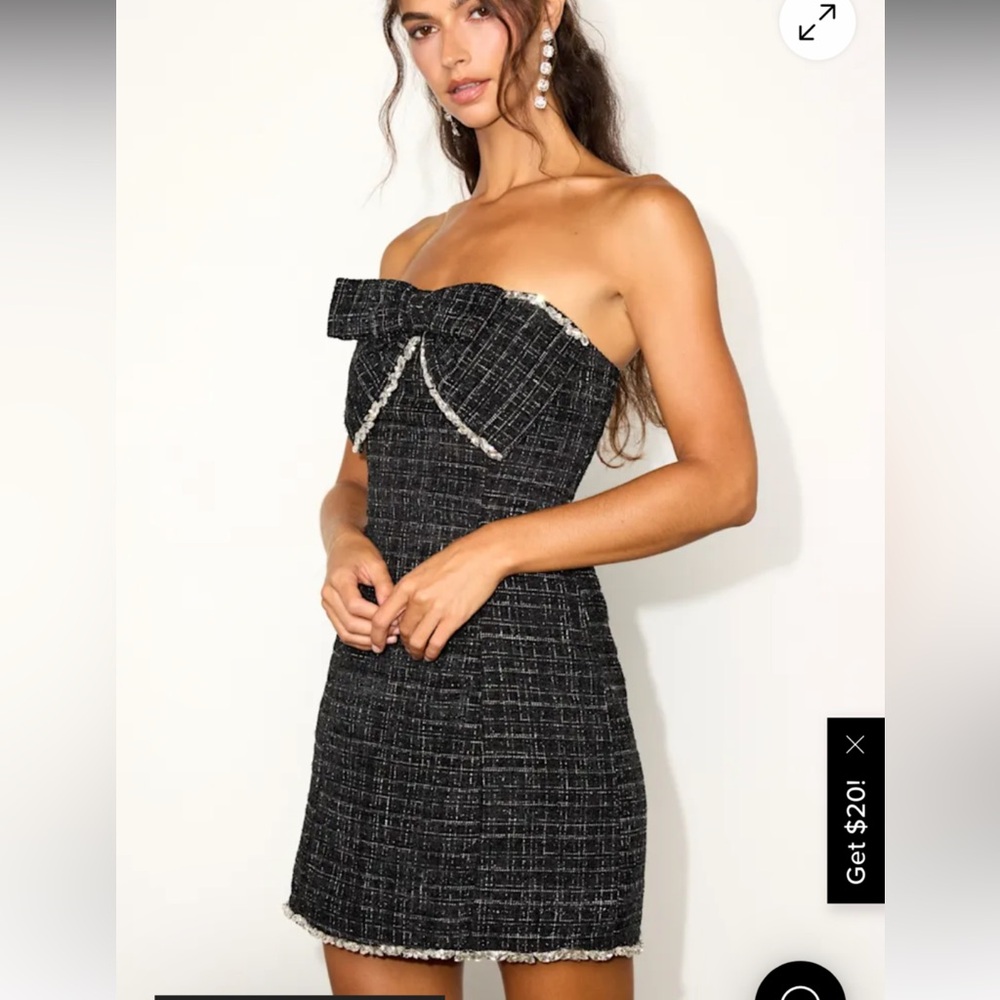 Lulu's Black and White Strapless Bow Dress